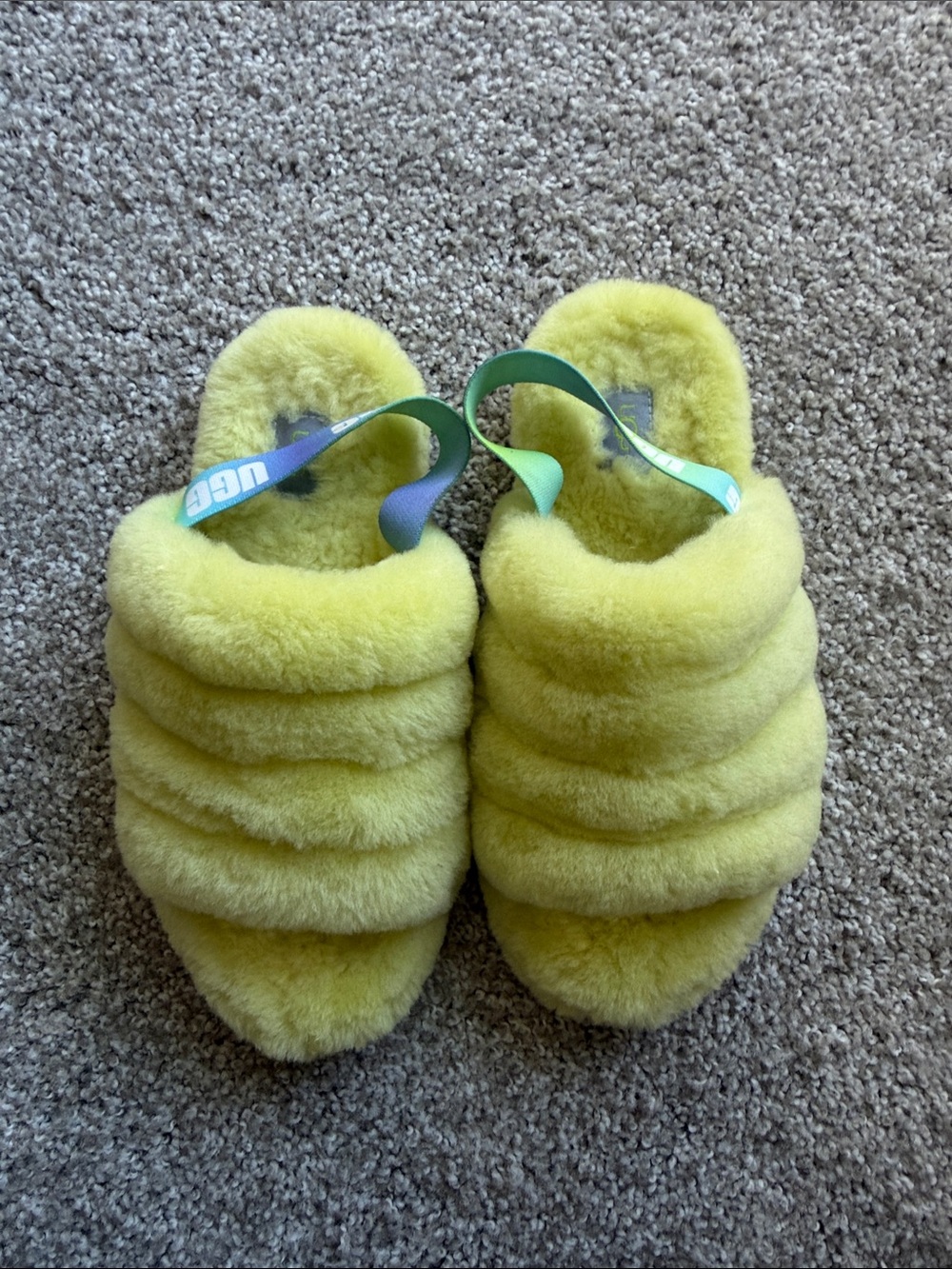 UGG Yellow Fluffita Shearling Slide with Branded Heel Strap